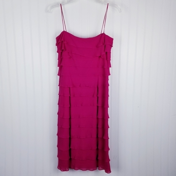 Tadashi Shoji Pink Silk Midi Dress Layered Ruffles Spaghetti Straps Small Vintag - Picture 6 of 10